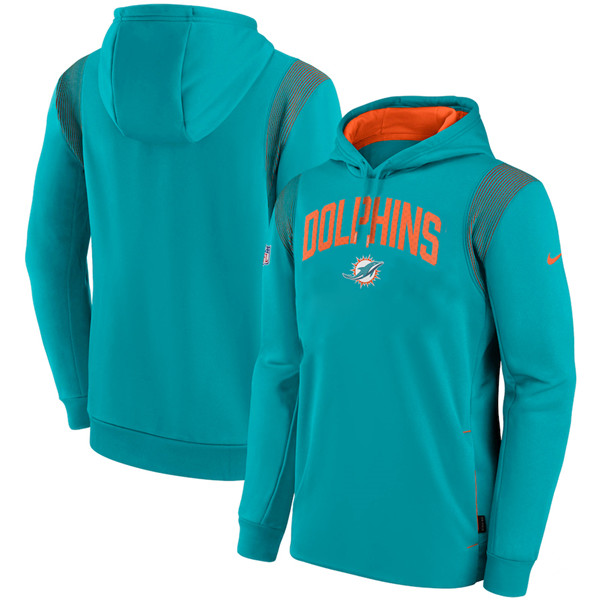 Men's Miami Dolphins Aqua Sideline Stack Performance Pullover Hoodie 001